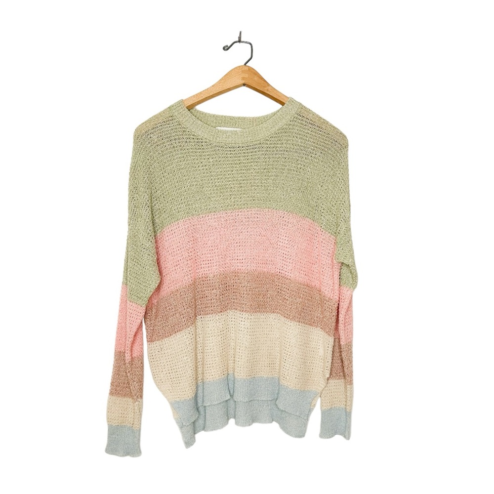 All in Favor Nordstrom Womens Pastel Stripe Slouchy Oversized Knit Sweater Small